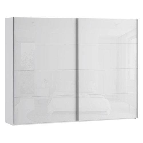 Szafa ubraniowa 270 cm Przesuwna Biały / Biały połysk